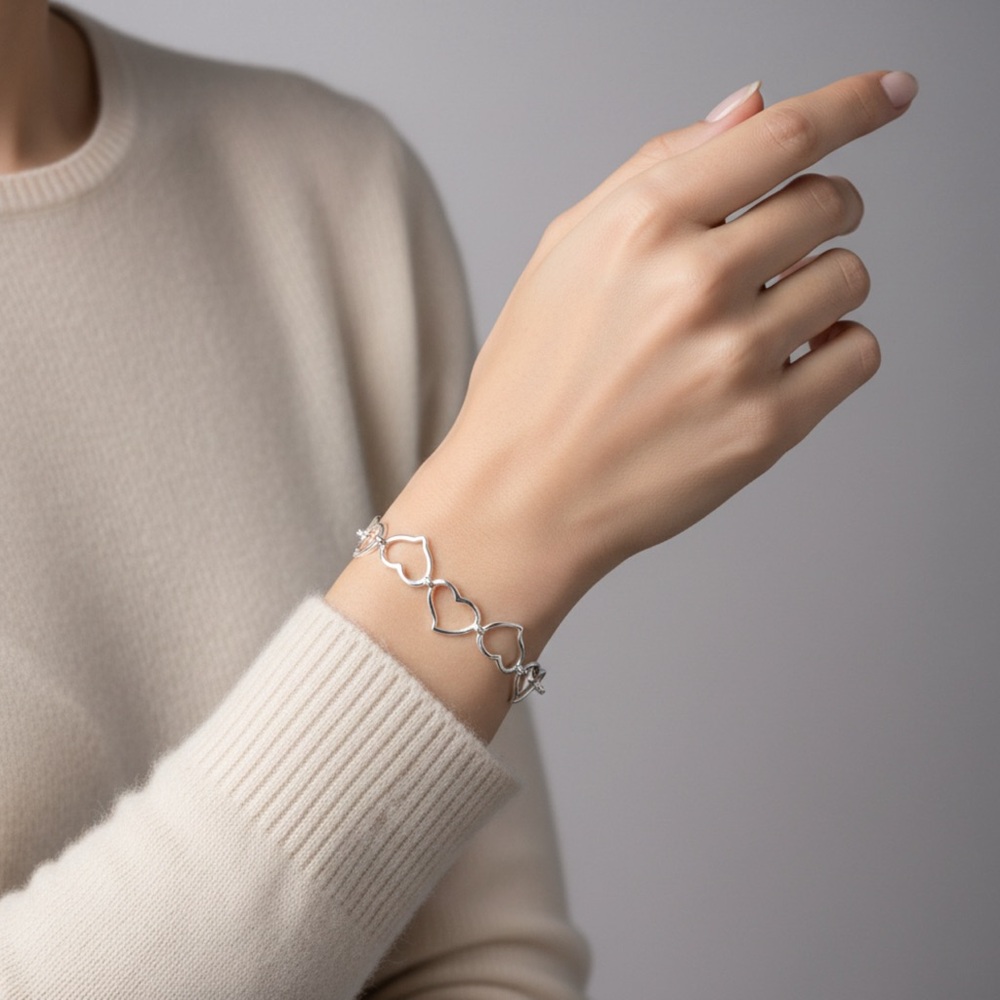 Stainless Steel Cut-Out Heart Chain Bracelet